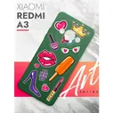 Чехол на Xiaomi Redmi A3 (Ксиоми Редми А3) опал матовый силиконовый с защитой (бортиком) вокруг камер, Brozo (принт) Женские штучки зеленый